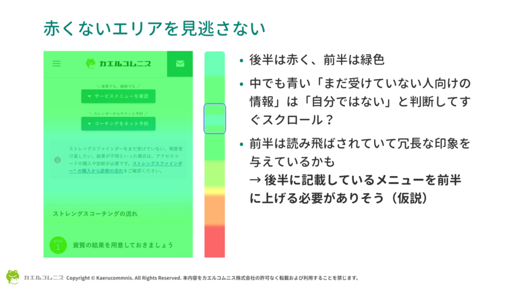 Microsoft Clarity のアテンションマップの赤くないエリアから得られる示唆はたくさんある