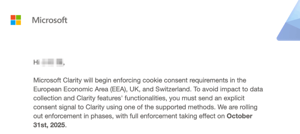 Microsoft Clarity からの英文メール